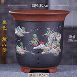 爵遇良品紫砂花盆特大号口径种树月季庭院落地客厅30以上发财树金钱树花盆 敞口彩绘 黑色 特大号 图示