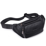 意昂（yi ang）2023新款潮真皮胸包头层牛皮腰包休闲户外运动跑步大容量男士包包 黑色【8066】