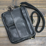 ANDSEEYOU潮牌 单肩包 精品男士休闲头层牛皮单肩斜挎包男士邮差包多隔层横款出行背包手机包 黑色