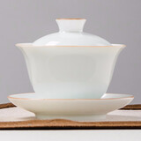 唯古 甜白釉盖碗茶杯茶具茶碗功夫三才碗简约现代纯色白瓷敬茶泡茶器喝茶 大号（满杯200ml）