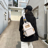 袋鼠斜挎包男士单肩小背包运动休闲手机包女大容量胸包潮 白色【带三个徽章】