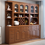 卡洛森（KALUOSEN） 餐边柜中式实木餐厅茶水柜多功能厨房收纳柜储物柜微波炉碗柜 胡桃色 五门+边柜2.32米