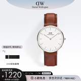 丹尼尔惠灵顿（DanielWellington）DW手表36mm银色边皮带男女同款石英手表生日礼物DW00100052