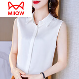 猫人（MiiOW）中老年妈妈白衬衫女无袖背心翻领桑蚕丝衬衣女内搭外穿西装打底衫 白色 L