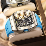 尼古拉·特斯拉Super X系列手表男镂空全自动机械表男士瑞士夜光防水酒桶型理查 Super X 游艇蓝【80小时动能】