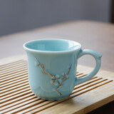 古笙记  手绘描金景德镇陶瓷茶杯单杯家用水杯子品茗水杯子主人杯单只 青瓷梅花把手杯
