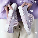 蓓尔帆布鞋鞋韩版系带低帮学生球鞋复古休闲鞋女原宿板鞋潮 紫色 35