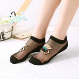 步之秀女袜透气薄款短款水晶袜女袜子日系袜子短袜女款短丝袜短筒丝袜 袜背小熊短款黑丝6双 均码