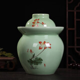 睿初泡菜坛子陶瓷家用咸菜腌菜杂粮腌鸡蛋罐子储物密封罐泡菜罐子 影青荷趣 1.2斤装