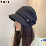 沐铭尔莱帽子女士秋冬圆脸大脸显瘦渔夫帽日系气质休闲帽大头围复古包头帽 【黑色】