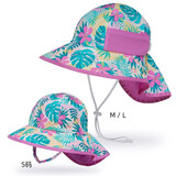 SUNDAY AFTERNOONS儿童男孩女孩防晒帽婴儿宝宝户外沙滩太阳大檐鱼尾遮阳帽防水透气 粉色热带植物 L（建议年龄5岁以上) 53-56cm