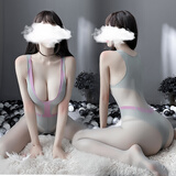 曼烟 情趣内衣 女诱惑情趣睡衣网衣网袜连体连身丝袜捆绑全身开裆免脱透乳紧身衣 性感灰色连体袜 灰色 7956