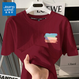 真维斯（JEANSWEST）纯棉t恤女士夏季2025新款休闲慵懒风短袖女装潮流宽松半袖上衣服 酒红 多彩人生_K L