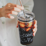 良工匠意吸管杯子玻璃水杯咖啡杯带盖奶茶杯办公室泡茶杯成人女学生果汁杯 学霸款-550ml