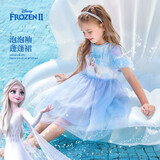 迪士尼（Disney）童装女童爱莎公主裙宝宝可爱短袖连衣裙泡泡袖儿童夏季裙子新款 蓝底晕染雪花【泡泡袖】 110