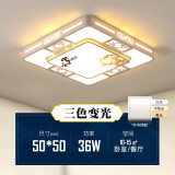 灯诺堡LED现代简约家用大气客厅灯饰 204年新款大厅吊灯卧室灯具 白框牡丹花50/50cm三色