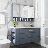 帝都(didu) 实木浴室柜浴室柜组合套装洗手盆陶瓷一体卫生间洗脸盆柜侧柜吊柜洗漱台洗手台 60cm青灰色普通镜柜