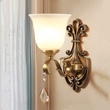 慕庭全铜美式复古壁灯客厅墙壁灯卧室床头纯铜水晶欧式背景墙壁灯 全铜BD1900（铜本色）单头壁灯