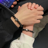 奥斯坦汀黑曜石情侣手串链转运珠银一对情人节生日礼物手环送男女生友老婆 暗夜精灵手串-京速达/品牌原装礼盒 情侣款一对