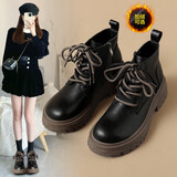 ZHR马丁靴女真牛皮加绒厚底短靴英伦风圆头皮靴 AH358A 黑色 40 