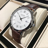 卡罗莱（CALUOLA）全自动机械表复古进口机芯男士手表男款品牌正品名表实用生日礼物 【都市系列】银白棕皮 进口机芯