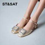 星期六（St&Sat）女鞋春夏季纯色低跟方扣水钻优雅外穿凉鞋 杏色 36