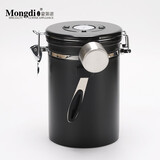 Mongdio咖啡豆储存罐 304不锈钢咖啡罐 咖啡粉密封罐带勺 黑色带勺1.8L（约装750g）