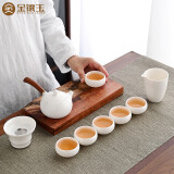 金镶玉茶具套装 羊脂玉功夫茶具侧把茶壶茶杯简约带礼盒 悠然茶具套组