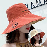 啄木鸟 渔夫帽女士遮阳帽夏季新品帽子防晒韩版潮流纯色笑脸太阳帽子女学生日系夏季双面戴防晒帽 双面砖红+米色