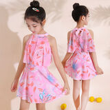 速干儿童6-15岁泳衣女孩分体可爱公主裙式中大童泳装女童游泳衣 2025分体-水粉 2少女3XL95-110斤带胸垫