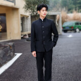 柠鑫焱民国学生装女五四青年装民国风女装中山装男班服舞台合唱表演服装 男生黑色（单层上衣+裤子） XL