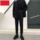 轩莱雅 帅气慵懒风bf男生百搭西裤男ins坠感垂感DK制服九分宽松休闲直筒韩版潮流显瘦休闲西裤 黑色K15西装裤 L（30-31）