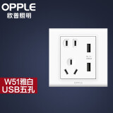 欧普（OPPLE） OPPLE 欧普照明家用墙壁开孔插空调86型带开关白色面板W51 USB五孔插座