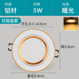 小宜LED筒灯5W三色变光天花射灯白光嵌入式客厅3瓦65开孔灯铜灯天花灯 白加金5W暖光开孔6~8.5cm