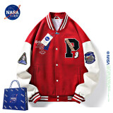 NASA LIKE官方潮牌外套春秋季植绒棒球服男女美式飞行员夹克大码男士上衣服 P字红色 XL（建议120-130斤）