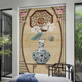 旺厨坊复古卷帘窗帘遮光防风阳台手动卧室茶室书房小窗户遮阳帘免打孔 复古中式21 免打孔