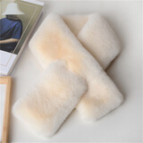 猪小耙（ZHUXIAOPA）平板毛绒围巾仿獭兔毛加厚保暖围脖女秋冬季百搭交叉简约围巾 米白色 88cm