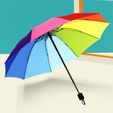 威安 折叠雨伞少女学生晴雨两用遮阳太阳伞大号双人 手动款-彩虹