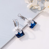 女士水晶花朵耳环女时尚长款百搭流苏925银针耳圈耳钉女学生韩版甜美可爱抖音网红同款耳坠送妻子女友 蓝色水晶