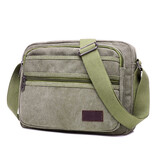 小安熊新款男士帆布包斜挎包多层次韩版休闲潮流户外旅行包挂包小包包 军绿色小号长25高16厘米