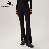哥弟（GIRDEAR）女装高腰前开叉微喇休闲裤女1100452 1196452 黑-长款 M (3码)