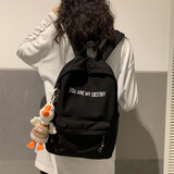 法德陆 书包韩版原宿ulzzang女背包高中学生初中生百搭ins风男情侣双肩包 8330黑色小号(带大鹅挂件)