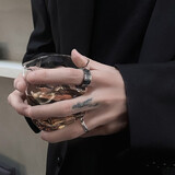 MOLC男士戒指潮酷简约高级男生个性钛钢复古单身食指戒送朋友生日礼物 R0399潮酷戒指-美号9码