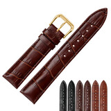 世辉真皮表带男适用浪琴天梭精工天王坤格飞亚达卡西欧牛皮针扣手表带 深棕色棕线金扣 接口宽度19mm