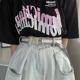 妙忆诗彩色条纹牛仔皮带女时尚个性百搭帆布腰带双环扣潮流军训学生耐用 灰/白/灰