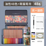 马可（MARCO） 油性彩铅雷诺阿彩色铅笔铁盒套装3100专业手绘彩笔秘密花园涂色填色笔彩铅笔 48色铁盒+萌猫笔帘