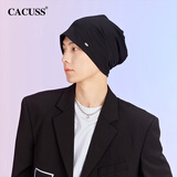 CACUSS帽子男春秋天薄款棉包头套头帽空调睡觉保暖月子帽 黑大