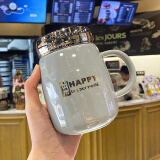 钢盾 情侣水杯一对情侣对杯水杯创意情侣陶瓷马克杯办公室带 灰色470ml