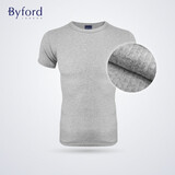百富（BYFORD）男士圆领打底衫棉针织内衣短袖T恤男通勤打底上衣休闲汗衫MW8824 MW8841灰色-圆领（螺纹款） M