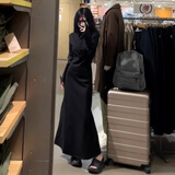冶芷秋季法式穿搭黑色长袖连衣裙子掐腰长裙初秋装2025新款女 气质长袖连衣裙黑色S